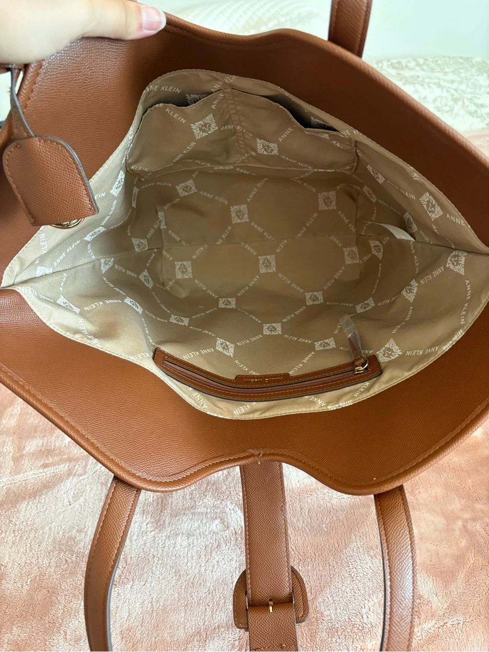 Anne Klein Cognac Brown Faux Leather Structured Tote Bag NWOT